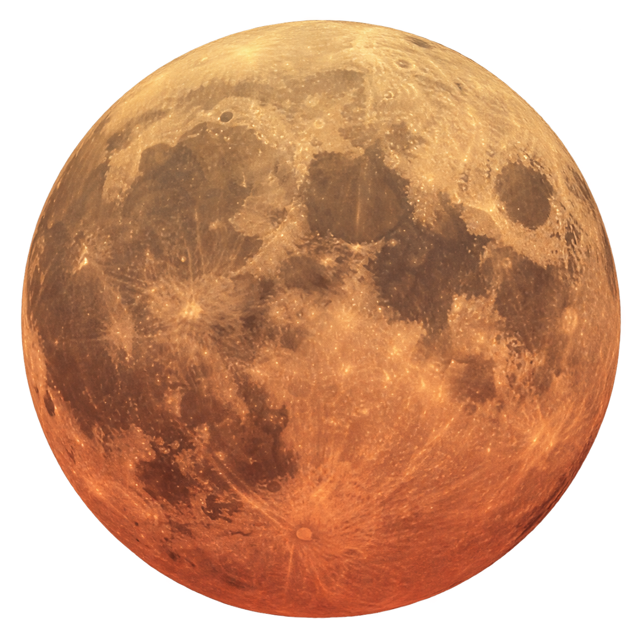 Golden amber full moon with detailed craters